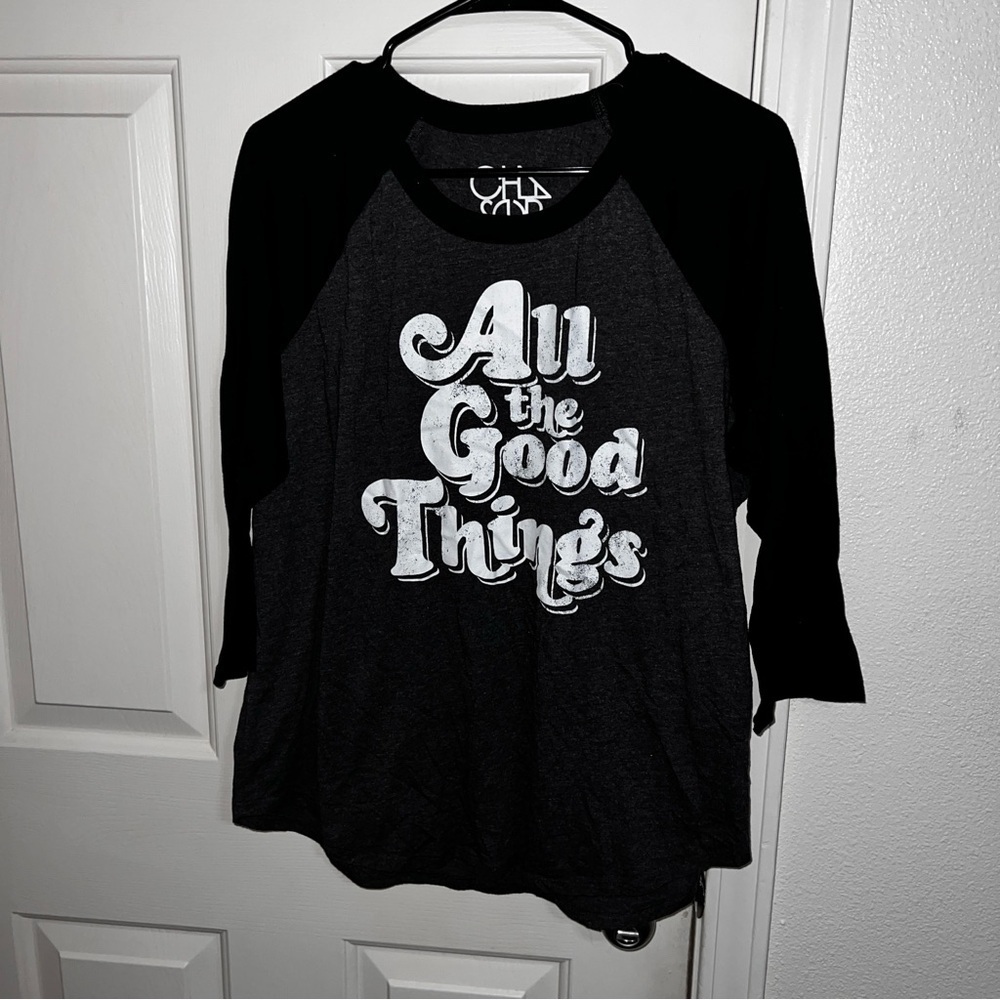Chaser Womens XL Basebell T-Shirt Black Charcoal Gray All the Good Things